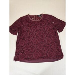 Madewell Women's‎ Burgundy Lace Short Sleeve Top Medium Blouse